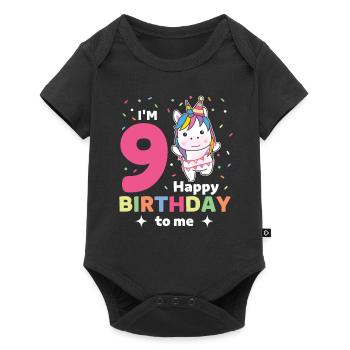 Licorne 9e anniversaire enfants neuf ans - Body à manches courtes Premium Bébé - noir - Devant
