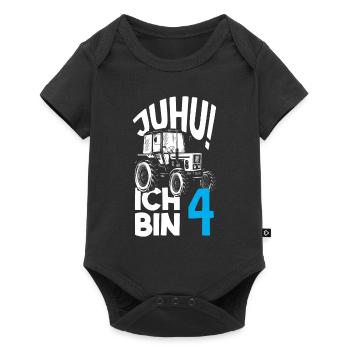 4. Geburtstag Traktor 4 Jahre Geburtstagsshirt - Baby Premium Kurzarmbody - Schwarz - Vorne