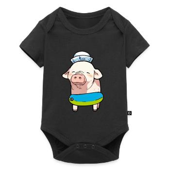 Matrose Seemann Ferkel Schwein Kapitän Ahoi Sau - Baby Premium Kurzarmbody - Schwarz - Vorne
