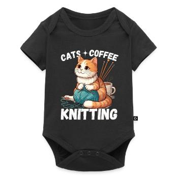 Cat Coffee Knitting Handmade Wool Hobby Cute - Baby Premium short-sleeve bodysuit - black - Front