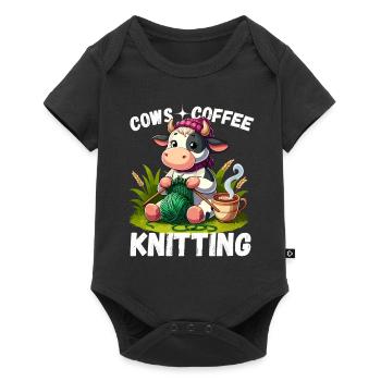 Knitting Cow Handmade Coffee Wool Knitting Needle - Baby Premium short-sleeve bodysuit - black - Front