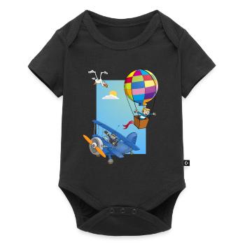 Boy in a hot air balloon and a blue airplane - Baby Premium short-sleeve bodysuit - black - Front