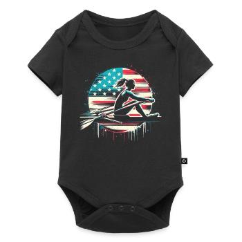 Rowing patriot woman with US flag - Baby Premium short-sleeve bodysuit - black - Front