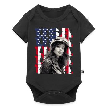 Vintage American Flag Motorrad Patriotisch - Baby Premium Kurzarmbody - Schwarz - Vorne