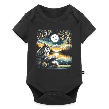 Livre de lecture de hibou – Paysage marin de pleine lune - Body à manches courtes Premium Bébé - noir - Devant