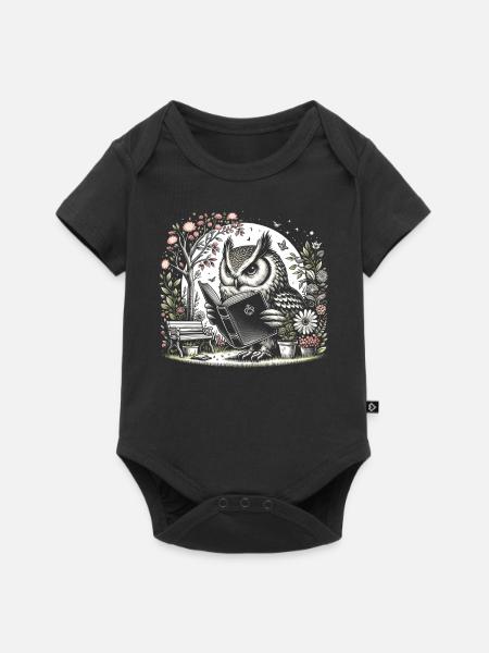 Eulen-lesebuch – Full Moon Scenery Reader - Baby Premium Kurzarmbody - Schwarz