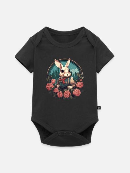 Hase mit Rosen - Baby Premium Kurzarmbody - Schwarz