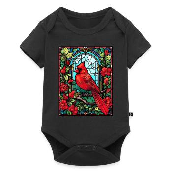 Geometric Mosaic Red Cardinal Birding Stained Glas - Baby Premium Kurzarmbody - Schwarz - Vorne