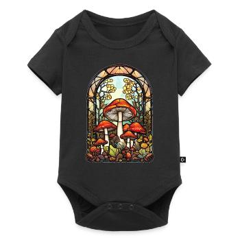 Cottagecore Mushrooms Stained Glass Mosaic Geometr - Baby Premium Kurzarmbody - Schwarz - Vorne