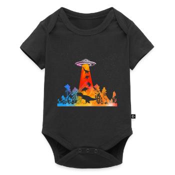 Enlèvement d’OVNI par un dinosaure extraterrestre - Body à manches courtes Premium Bébé - noir - Devant
