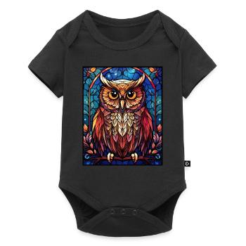 Stained Glass Owl Geometric Mosaic Vintage Birding - Baby Premium Kurzarmbody - Schwarz - Vorne