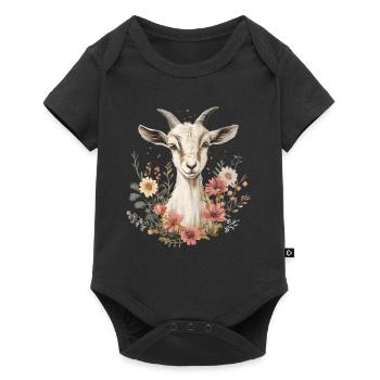 Cadeau floral de chèvre - Body à manches courtes Premium Bébé - noir - Devant