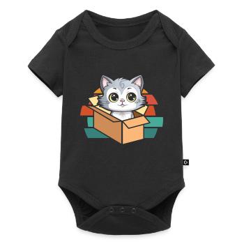 Katze In Box Retro Süße Katzenliebhaber Lustig - Baby Premium Kurzarmbody - Schwarz - Vorne