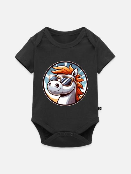 Pferd mit Sonnenbrille in Comicstyle - Baby Premium Kurzarmbody - Schwarz