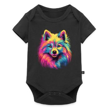 Wasserfarben Farbenfroher Japan Spitz - Baby Premium Kurzarmbody - Schwarz - Vorne