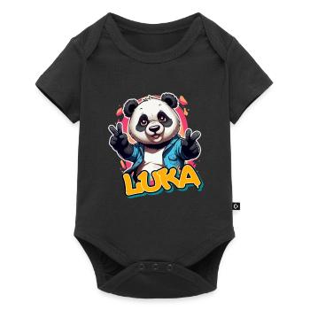 LUKA - Handsome boy name with cool panda - Baby Premium short-sleeve bodysuit - black - Front