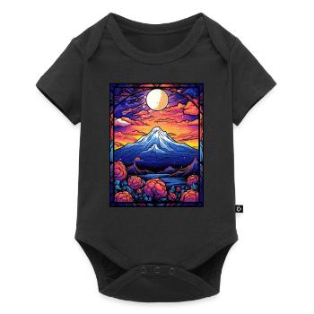 Japanese Mount Fuji Landscape Floral Stained Glass - Baby Premium Kurzarmbody - Schwarz - Vorne