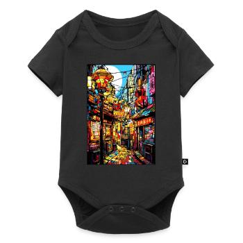 Osaka City Pop Stained Glass Japanese Aesthetic - Baby Premium Kurzarmbody - Schwarz - Vorne