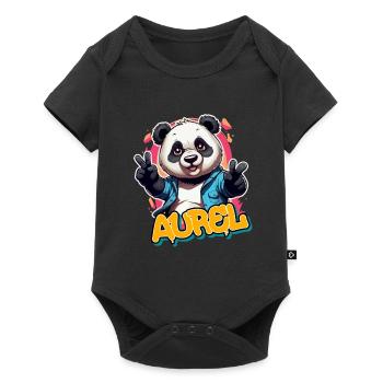 AUREL - Beau prénom de garçon avec un panda cool - Body à manches courtes Premium Bébé - noir - Devant