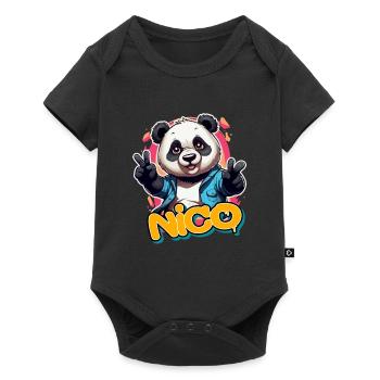 NICO - Handsome Boy Name with Cool Panda - Baby Premium short-sleeve bodysuit - black - Front