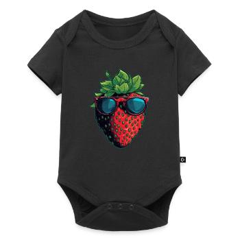Lustige Erdbeere mit Sonnenbrille Frucht Tropisch - Baby Premium Kurzarmbody - Schwarz - Vorne