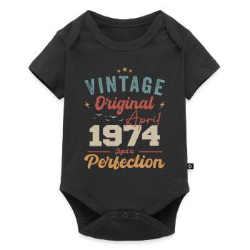 Vintage Geboren im April 1974 Geburtstagsgeschenk - Baby Premium Kurzarmbody - Schwarz - Vorne