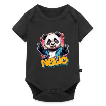 NELIO - Handsome boy name with cool panda - Baby Premium short-sleeve bodysuit - black - Front