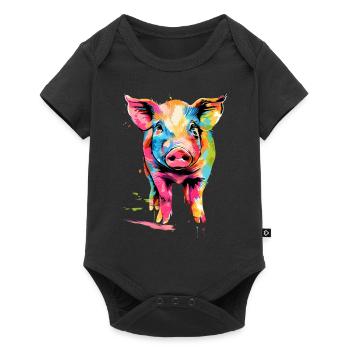 Schwein Lustig Bauer Landwirt Geschenk - Baby Premium Kurzarmbody - Schwarz - Vorne