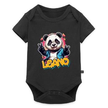 LEANO - Beau prénom de garçon avec un panda cool - Body à manches courtes Premium Bébé - noir - Devant
