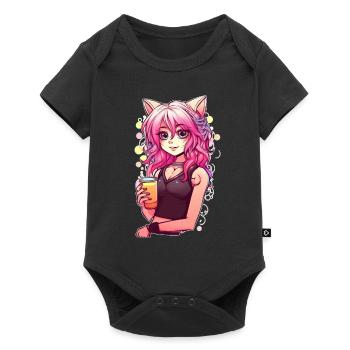 Cute Anime Cat Girl Orange Juice Furry Fursona - Baby Premium Kurzarmbody - Schwarz - Vorne