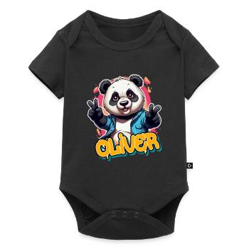 OLIVER - Beau nom de garçon avec Cool Panda - Body à manches courtes Premium Bébé - noir - Devant