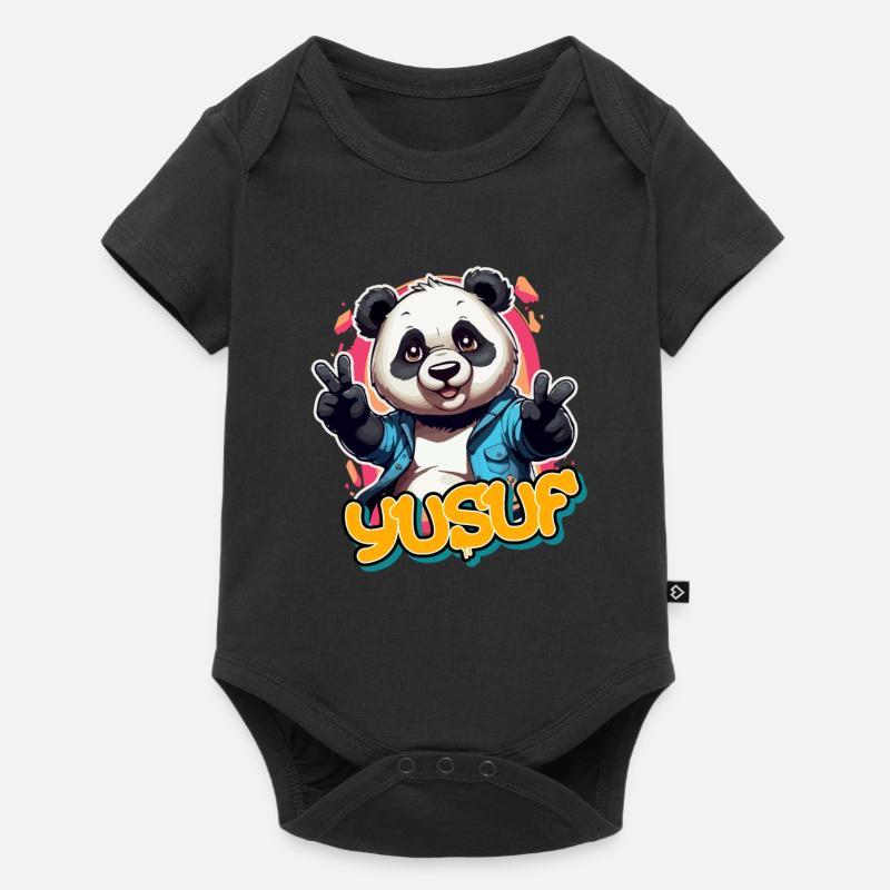 YUSUF - Beau nom de garçon avec un panda cool - Body à manches courtes Premium Bébé - noir