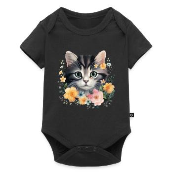 Chat Floral Vintage drôle cadeau - Body à manches courtes Premium Bébé - noir - Devant