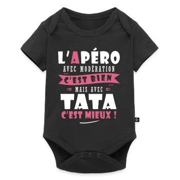 Tata Cadeau tati Humour cadeau tante - Body à manches courtes Premium Bébé - noir - Devant