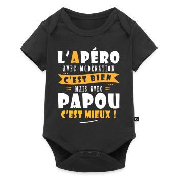 Papou Cadeau papy fete des peres cadeau papi - Body à manches courtes Premium Bébé - noir - Devant