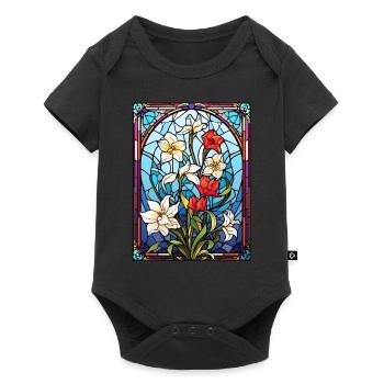 Stained Glass Spring Wildflower Gardening Garden L - Baby Premium Kurzarmbody - Schwarz - Vorne
