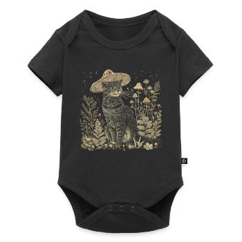 Chat Cottagecore champignon cadeau - Body à manches courtes Premium Bébé - noir - Devant
