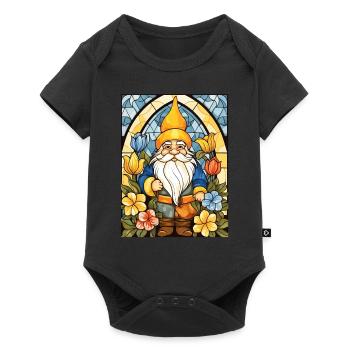 Cute Garden Gnome Summer Flower Stained Glass - Baby Premium Kurzarmbody - Schwarz - Vorne