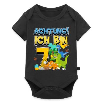 7th Birthday, 7 Years Old Dinosaur Dino - Baby Premium short-sleeve bodysuit - black - Front