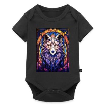 Mystical Wolf Geometric Stained Glass Wildlife Ani - Baby Premium Kurzarmbody - Schwarz - Vorne