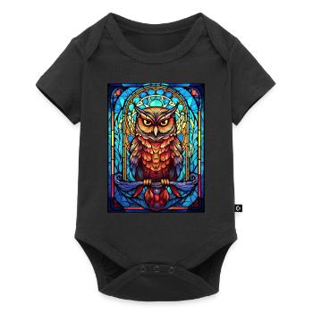 Geometric Animal Mystic Owl Stained Glass Wildlife - Baby Premium Kurzarmbody - Schwarz - Vorne