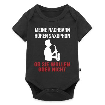 Nachbarn Saxophon Hörspaß - Geschenk - Baby Premium Kurzarmbody - Schwarz - Vorne
