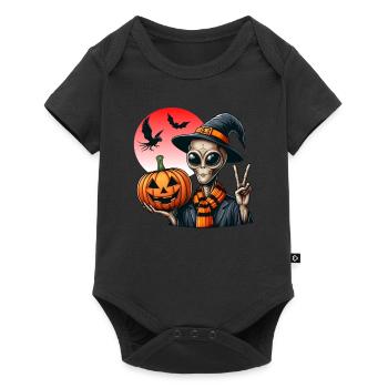 Alien paisible avec citrouille d’Halloween - Body à manches courtes Premium Bébé - noir - Devant