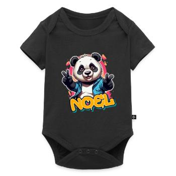 NOEL - Schöner Jungen Name mit coolem Panda - Baby Premium Kurzarmbody - Schwarz - Vorne
