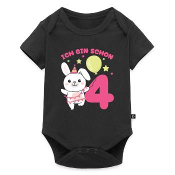 Ich bin schon 4 Hasen Geburtstags Kinder - Baby Premium Kurzarmbody - Schwarz - Vorne