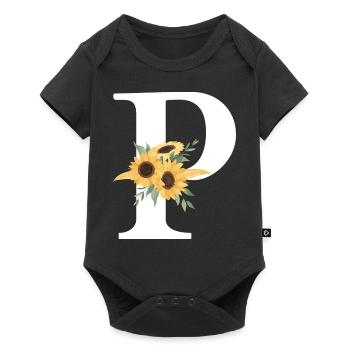 Letter p floral sunflower - Baby Premium short-sleeve bodysuit - black - Front