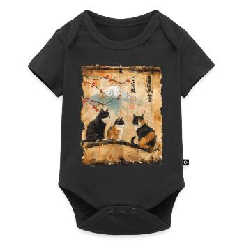 Mt. Fuji Kitten Papyrus Scroll Retro - Baby Premium short-sleeve bodysuit - black - Front