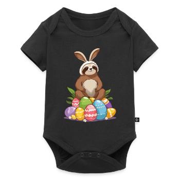 Lustiges Faultier Osterhase Ikonisches Ostern - Baby Premium Kurzarmbody - Schwarz - Vorne