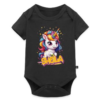 SHEILA - Beau prénom de fille avec une jolie licorne - Body à manches courtes Premium Bébé - noir - Devant