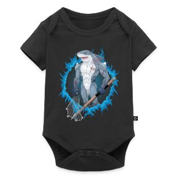 Shark mutant with blue fire background - Baby Premium short-sleeve bodysuit - black - Front
